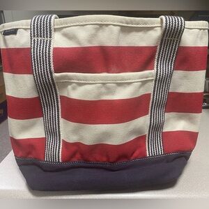 Lands End Striped Canvas Tote Bag in Red, Cream & Navy